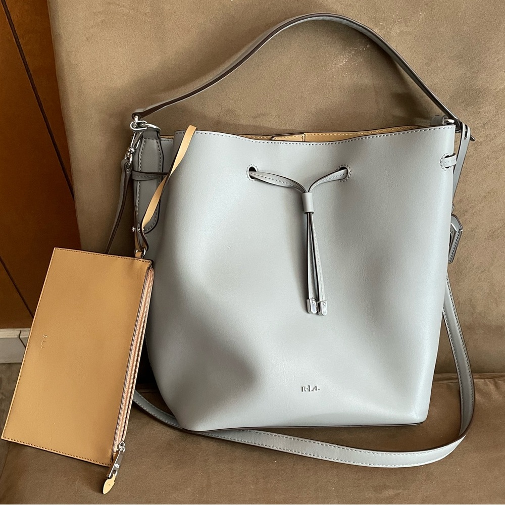 Lauren Ralph Lauren Debby Leather Drawstring Crossbody Shoulder Bag Purse EUC